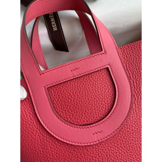 Migliore Replica Borsa tote Hermes In The Loop 18 fatta a mano rosa clemence Imitazioni Outlet