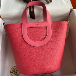 Migliore Replica Borsa tote Hermes In The Loop 18 fatta a mano rosa clemence Imitazioni Outlet