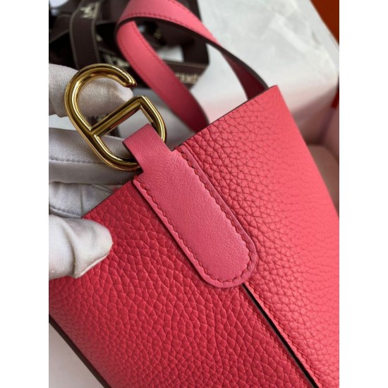 Migliore Replica Borsa tote Hermes In The Loop 18 fatta a mano rosa clemence Imitazioni Outlet