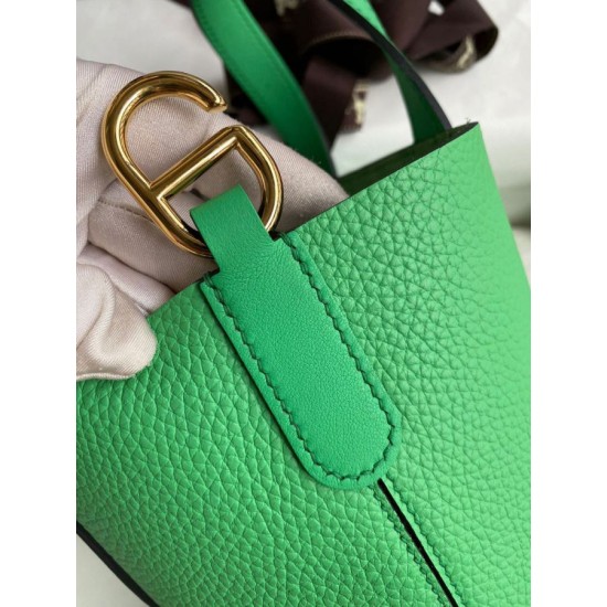 Migliore Replica Borsa tote Hermes In The Loop 18 fatta a mano verde clemence Imitazioni Outlet