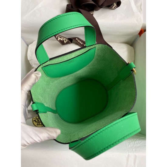 Migliore Replica Borsa tote Hermes In The Loop 18 fatta a mano verde clemence Imitazioni Outlet