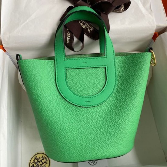 Migliore Replica Borsa tote Hermes In The Loop 18 fatta a mano verde clemence Imitazioni Outlet