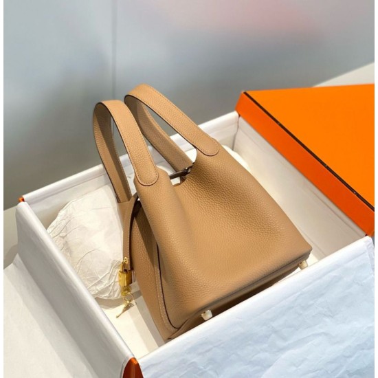 Migliore Replica Borsa Tote Hermes Picotin Lock 18/22 Marrone Clemence Imitazioni Outlet