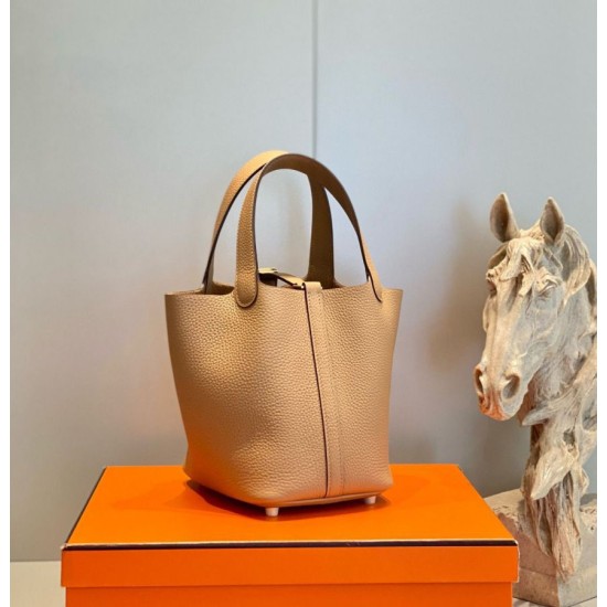 Migliore Replica Borsa Tote Hermes Picotin Lock 18/22 Marrone Clemence Imitazioni Outlet