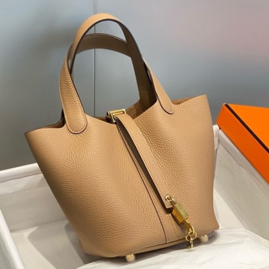 Migliore Replica Borsa Tote Hermes Picotin Lock 18/22 Marrone Clemence Imitazioni Outlet