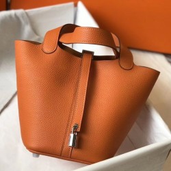Migliore Replica Borsa Tote Hermes Picotin Lock 18/22 Arancione Clemence Imitazioni Outlet