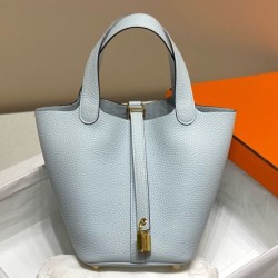Migliore Replica Borsa Tote Hermes Picotin Lock 18/22 Azzurro Clemence Imitazioni Outlet