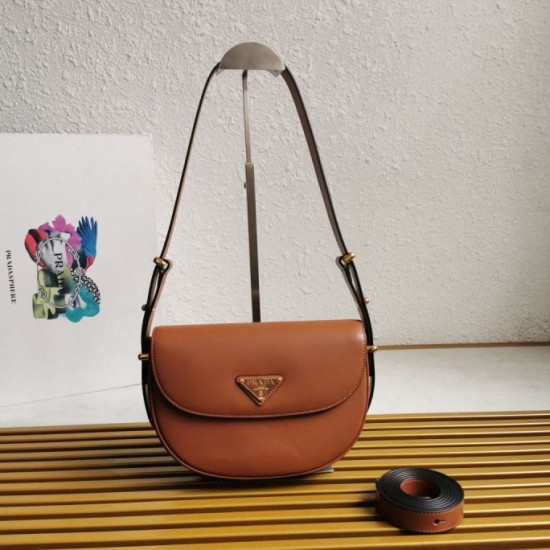 Miglior Falso Prada Arque Shoulder Bag con Flap Brown Economiche Premium