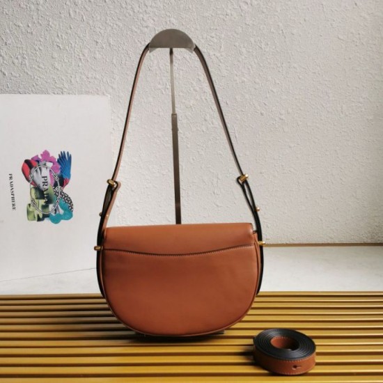 Miglior Falso Prada Arque Shoulder Bag con Flap Brown Economiche Premium