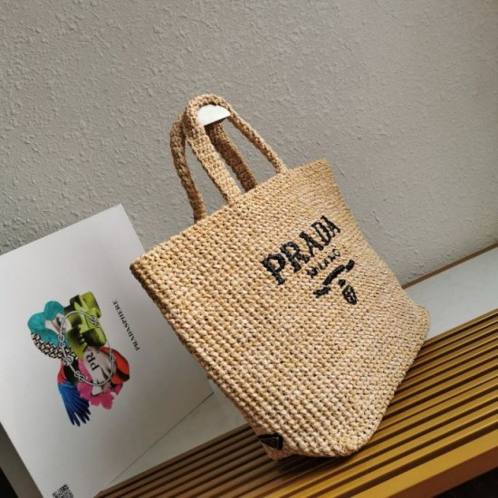 Borsa tote grande Prada all'uncinetto in filato effetto rafia beige Replica originale di alta qualità Miglior Falso Borsa tote grande Prada all'uncinetto in filato effetto rafia beige Economiche Premium