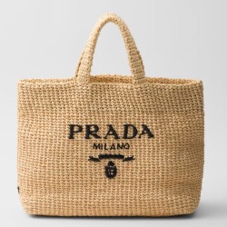 Miglior Falso Borsa tote grande Prada all'uncinetto in filato effetto rafia beige Economiche Premium