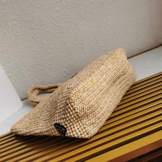 Borsa tote grande Prada all'uncinetto in filato effetto rafia beige Replica originale di alta qualità Miglior Falso Borsa tote grande Prada all'uncinetto in filato effetto rafia beige Economiche Premium