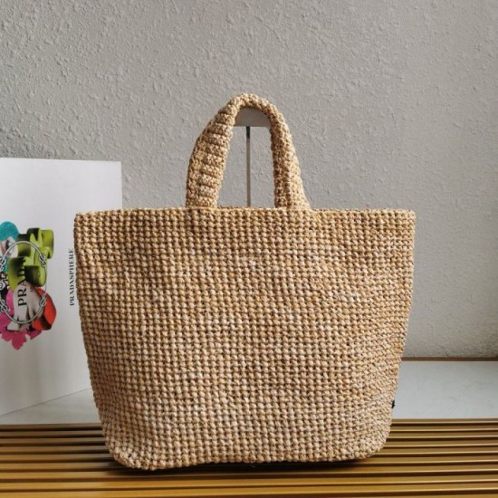 Borsa tote grande Prada all'uncinetto in filato effetto rafia beige Replica originale di alta qualità Miglior Falso Borsa tote grande Prada all'uncinetto in filato effetto rafia beige Economiche Premium