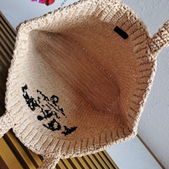Borsa tote grande Prada all'uncinetto in filato effetto rafia beige Replica originale di alta qualità Miglior Falso Borsa tote grande Prada all'uncinetto in filato effetto rafia beige Economiche Premium