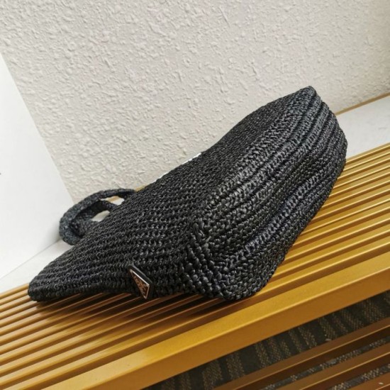 Migliore Repliche Prada Large Crochet Tote Bag Raffia-effect Yarn Nero Economiche Outlet Online