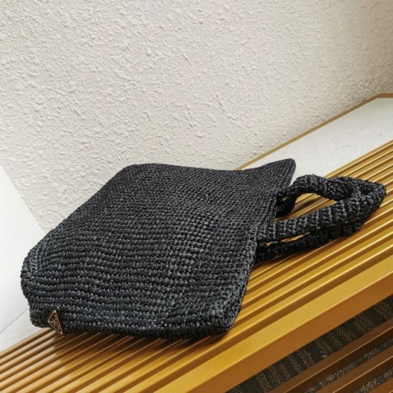 Migliore Repliche Prada Large Crochet Tote Bag Raffia-effect Yarn Nero Economiche Outlet Online