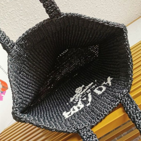 Migliore Repliche Prada Large Crochet Tote Bag Raffia-effect Yarn Nero Economiche Outlet Online