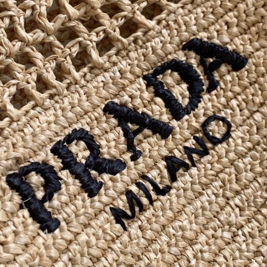 Migliore Repliche Prada Small Tote Bag Raffia Intrecciata Beige Economiche Outlet Online