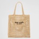 Migliore Repliche Prada Small Tote Bag Raffia Intrecciata Beige Economiche Outlet Online
