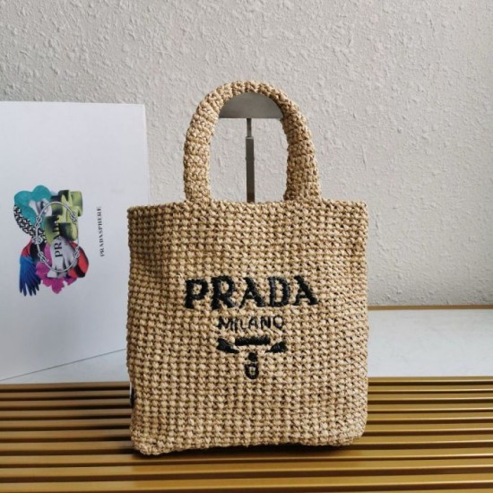 Miglior Falso Prada Small Crochet Tote Bag Raffia-effect Yarn Beige Economiche Premium