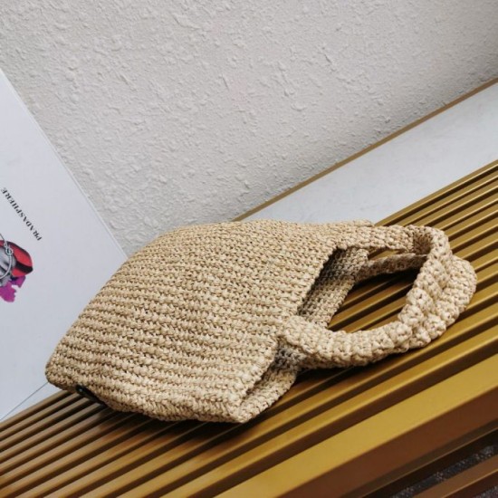 Miglior Falso Prada Small Crochet Tote Bag Raffia-effect Yarn Beige Economiche Premium