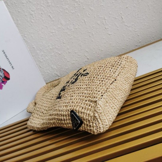 Miglior Falso Prada Small Crochet Tote Bag Raffia-effect Yarn Beige Economiche Premium