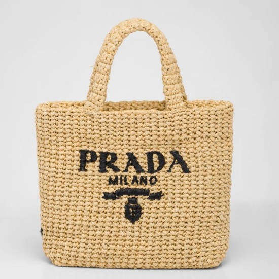 Miglior Falso Prada Small Crochet Tote Bag Raffia-effect Yarn Beige Economiche Premium