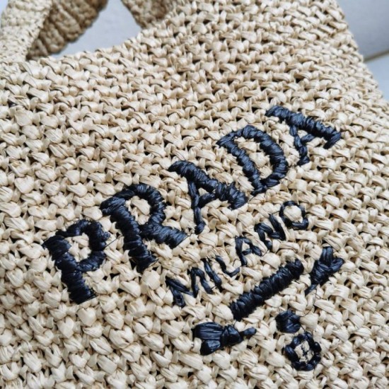 Miglior Falso Prada Small Crochet Tote Bag Raffia-effect Yarn Beige Economiche Premium