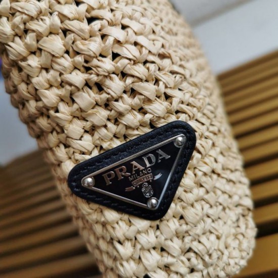 Miglior Falso Prada Small Crochet Tote Bag Raffia-effect Yarn Beige Economiche Premium
