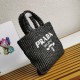 Perfette Qualità Repliche Borsa tote piccola Prada all'uncinetto in filato effetto rafia nero Imitazione