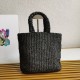 Perfette Qualità Repliche Borsa tote piccola Prada all'uncinetto in filato effetto rafia nero Imitazione