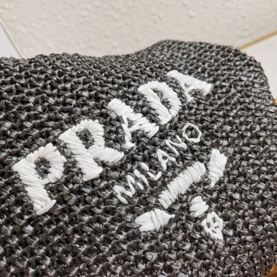 Perfette Qualità Repliche Borsa tote piccola Prada all'uncinetto in filato effetto rafia nero Imitazione