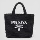Perfette Qualità Repliche Borsa tote piccola Prada all'uncinetto in filato effetto rafia nero Imitazione