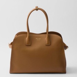 Perfette Qualità Repliche Prada Large Tote Bag con Fibbie Marrone Imitazione
