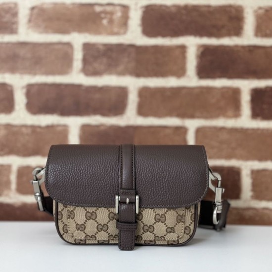 Migliore Repliche Borsa super mini Gucci GG bicolore 795213 marrone Economiche Outlet Online