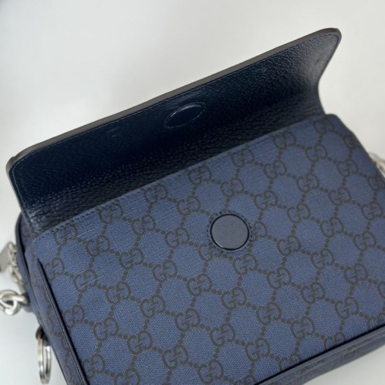 Migliore Repliche Borsa a tracolla piccola Gucci Ophidia da uomo 802170 blu scuro Economiche Outlet Online