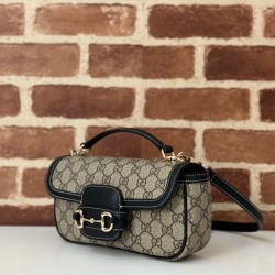 Replica perfetta Gucci 815206 Horsebit 1955 Borsa piccola morbida con manico superiore Nero Imitazione Outlet Online