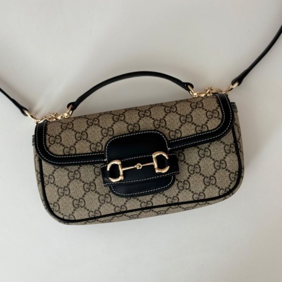 Replica perfetta Gucci 815206 Horsebit 1955 Borsa piccola morbida con manico superiore Nero Imitazione Outlet Online