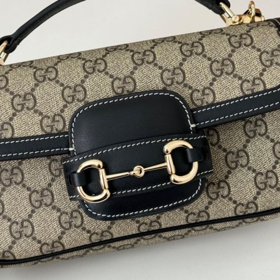 Replica perfetta Gucci 815206 Horsebit 1955 Borsa piccola morbida con manico superiore Nero Imitazione Outlet Online
