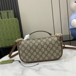Perfette Qualità Repliche Gucci 815206 Horsebit 1955 Soft piccola borsa con manico superiore Marrone Imitazione