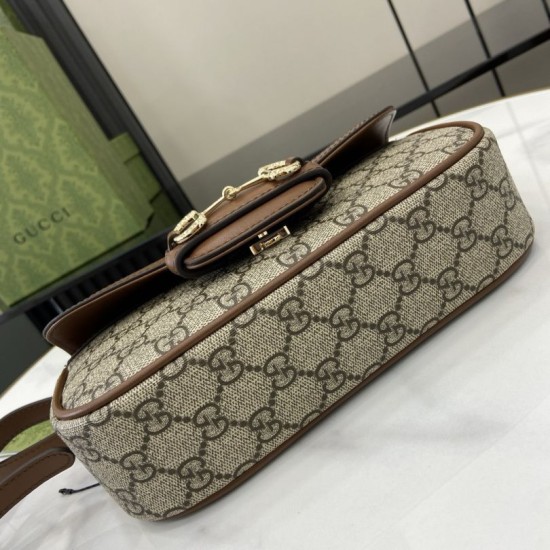 Perfette Qualità Repliche Gucci 815206 Horsebit 1955 Soft piccola borsa con manico superiore Marrone Imitazione