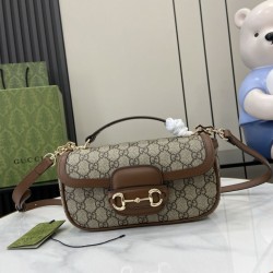 Perfette Qualità Repliche Gucci 815206 Horsebit 1955 Soft piccola borsa con manico superiore Marrone Imitazione