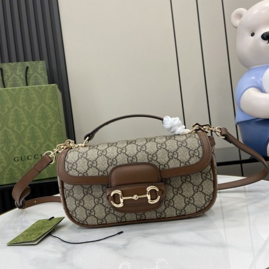 Perfette Qualità Repliche Gucci 815206 Horsebit 1955 Soft piccola borsa con manico superiore Marrone Imitazione
