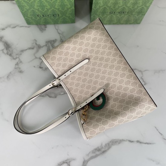 Replica perfetta Gucci GG Emblem borsa tote media 815213 Beige Imitazione Outlet Online