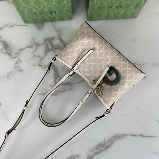 Repliche Borsa tote piccola Gucci GG Emblem 815214 Beige Imitazioni Premium Replica perfetta Borsa tote piccola Gucci GG Emblem 815214 Beige Imitazione Outlet Online