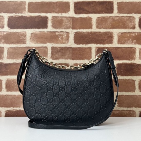 Migliore Repliche Gucci 820453 Borsa a tracolla media GG Emblem Nero Economiche Outlet Online