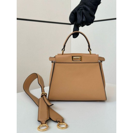Replica perfetta Borsa Fendi Mini Iconic Peekaboo Marrone chiaro Imitazione Outlet Online
