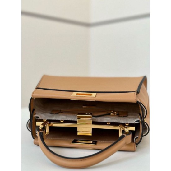 Replica perfetta Borsa Fendi Mini Iconic Peekaboo Marrone chiaro Imitazione Outlet Online