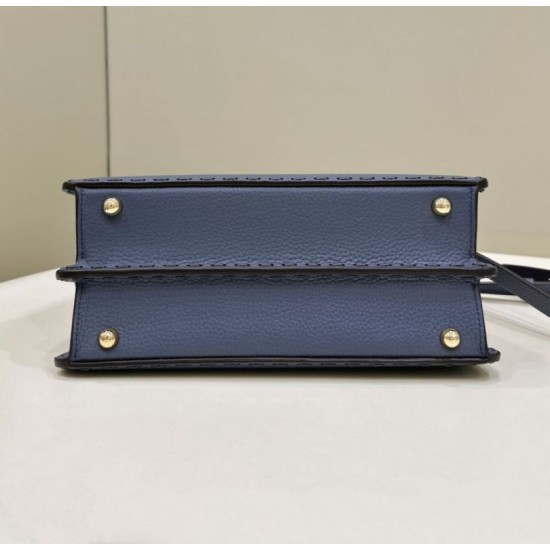Miglior Falso Borsa Fendi Peekaboo ISeeU Piccola Selleria con 556 impunture cucite a mano Blu Economiche Premium