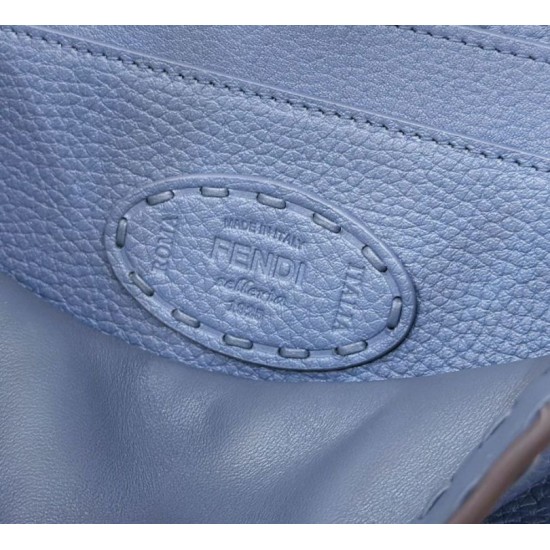 Miglior Falso Borsa Fendi Peekaboo ISeeU Piccola Selleria con 556 impunture cucite a mano Blu Economiche Premium